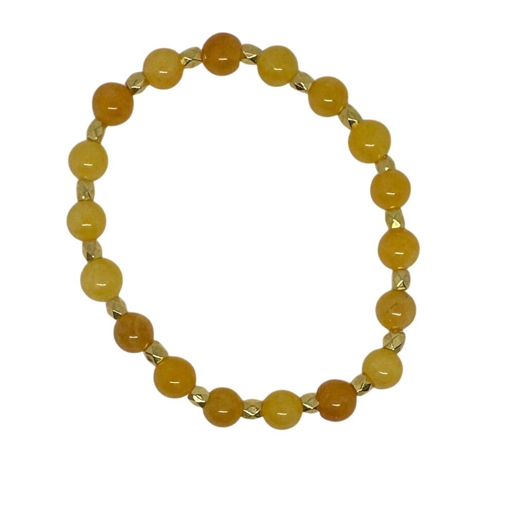Honey Jade bracelet stretchy handmade gold tone color beads